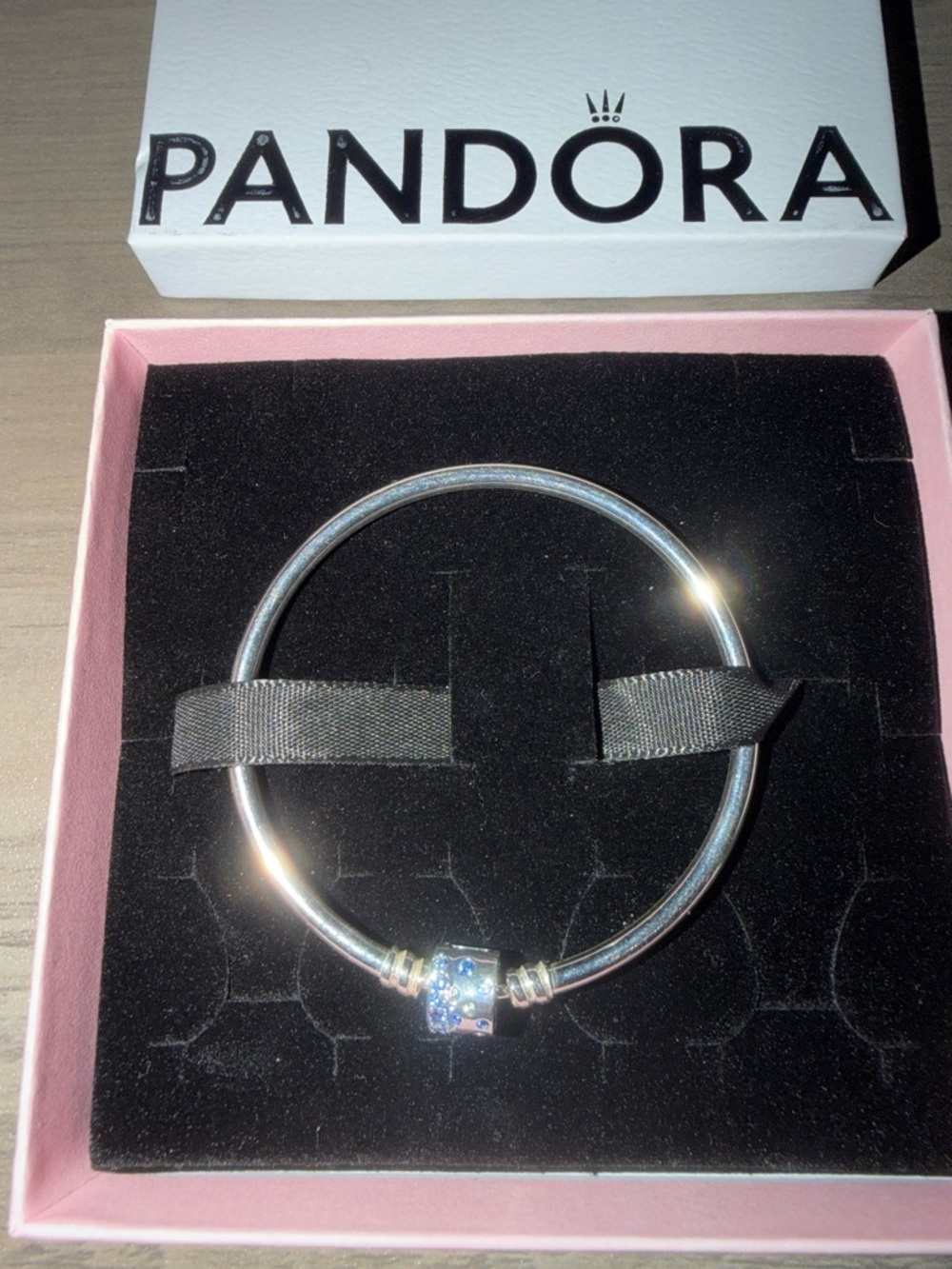 Pandora Silver Bracelet with Blue Gemstone Barrel Clasp